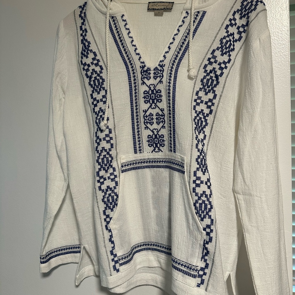 White and Blue Embroidered Women's Top, never worn